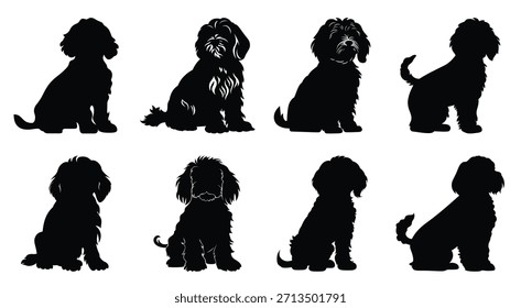 cockapoo dog silhouettes vector collection black silhouette