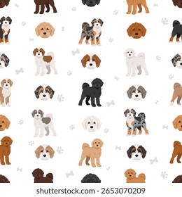 Cockapoo mistura de raça clipart. Cocker spaniel Poodle mistura. Todas as cores de revestimento possíveis definido. Ilustração vetorial