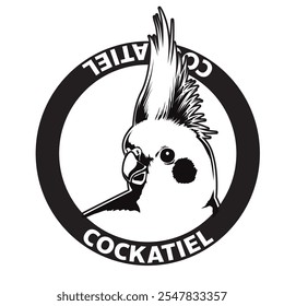 Cockatiel Bird Black and White Monochrome Head Logo Icon Vector