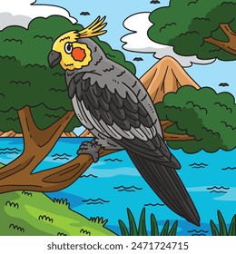 Cockatiel Bird Colored Cartoon Illustration