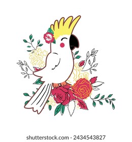 cockatiel bird with floral design