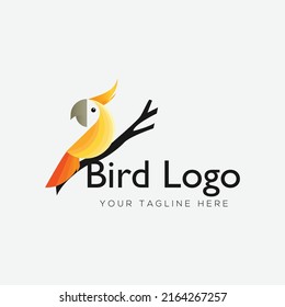 A Cockatiel bird sitting on a branch of a tree Vector Illustration Yellow Colorful Gradient Parrot Bird Isolated for Icon, Art, Logo and graphics
