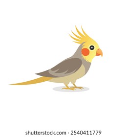 
Cockatiel side view full body isolated flat vector illustration on white background.