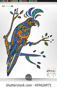Cockatoo. Animal patterns with hand-drawn doodle waves and lines. Vector illustration in bright colors.