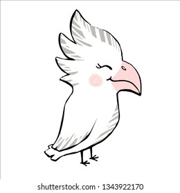 Cockatoo baby girl cute print. Sweet parrot bird. Cool african animal illustration for nursery t-shirt, kids apparel, party and baby shower invitation. Simple child design