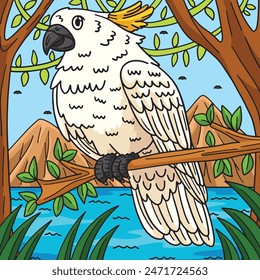 Cockatoo Bird Colored Cartoon Illustration