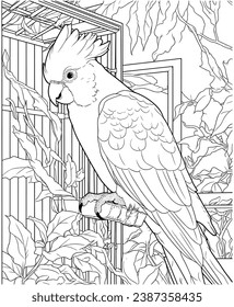 Cockatoo Coloring Page Illustrations and Vectors