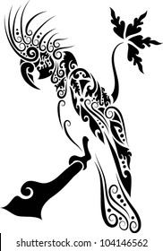 Cockatoo decorative ornament. bird sketch with floral ornament decoration