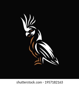 Cockatoo Design Inspiration - Isolated vector Illustration on black background - Creative vintage logo, icon, symbol, sticker, emblem, badge - Art for exclusive product