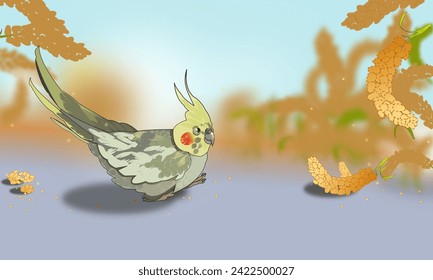 Cockatoo drawing; funny bird; bird drawing -  australian bird and millet