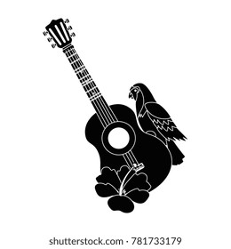 cockatoo exotic bird with flowers and guitar