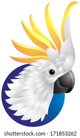 Cockatoo head, white parrot profile, big tropical bird vector illustration