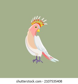 Cockatoo Inca. Loro blanco con peine rojo. Animal australiano. Ilustración vectorial aislada en fondo blanco.