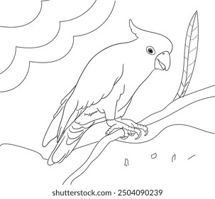 Cockatoo line art for kids coloring book 