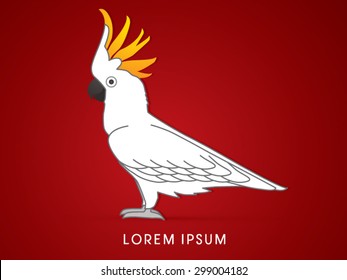 Cockatoo, on red background, graphic vector.