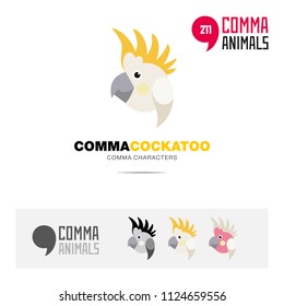 Cockatoo parrot bird concept icon set and modern brand identity logo template and app symbol based on comma sign