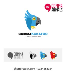 Cockatoo parrot bird concept icon set and modern brand identity logo template and app symbol based on comma sign