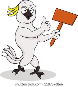 Cockatoo parrot cartoon holding the board isolated on white background