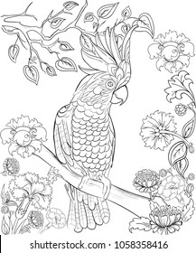 Cockatoo Parrot Coloring Book Antistress Coloring Stock Vector Royalty Free 1058358416