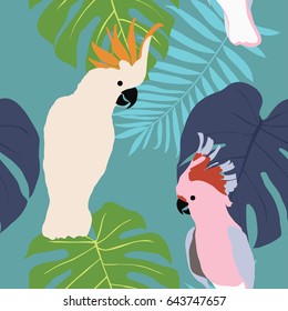 Cockatoo tropical seamless pattern