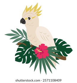 Cockatoo vector cartoon flat style illustration