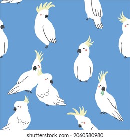 Cockatoos hand drawn vector seamless pattern digital illustration 