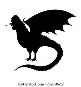 Cockatrice silhouette ancient mythology fantasy. Vector illustration.