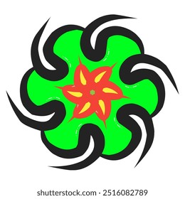 Cockdate vector art, gren red yellow, flower ,white background 