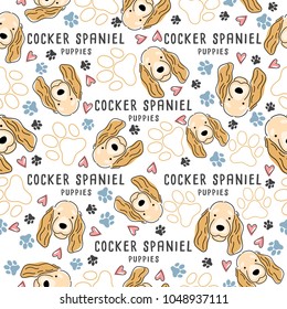 Cocker Spaniel : Dog breed collection : Seamless Pattern : Vector Illustration