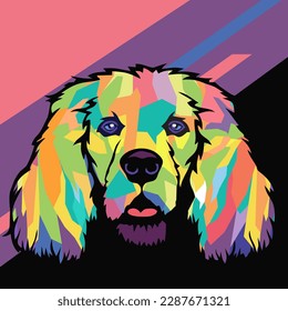 cocker spaniel pop art style illustration, artistic portrait of a cute dog