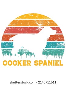 Cocker Spaniel Retro Vintage Sunset T-shirt Design template, Cocker Spaniel on Board, Car Window Sticker, POD, cover, Isolated white background, White Dog Silhouette Gift for Cocker Spaniel Lover