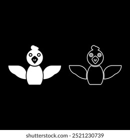 Cockerel chick bird young poultry concept set icon white color vector illustration image solid fill outline contour line thin flat style