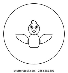 Cockerel chick bird young poultry concept icon in circle round black color vector illustration image outline contour line thin style