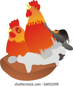 Cockerel and chicken