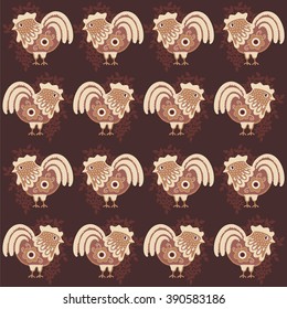 Cockerel and flowers pattern. Easter Holiday. Chinese zodiac 2017 year cock. Can be used for postcards, books, wallpaper, gift, t-shirt, poster, scrapbook - stock vector.