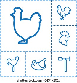 Cockerel icon. set of 6 cockerel outline icons such as rooster, chicken