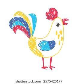 Cockerel as Kids Doodle Simple Hand Drawn Element Vector Illustration
