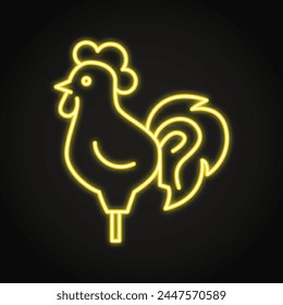 Cockerel lollipop on a stick neon icon. Russian traditional candy. Vector illustration.