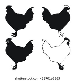 Сock, cockerel, rooster, chicken, hen, chick, position standing, poultry silhouette hand drawn