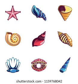 Cockleshell icons set. Cartoon set of 9 cockleshell vector icons for web isolated on white background