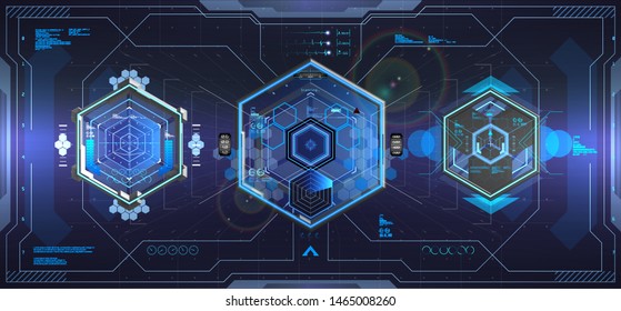 Cockpit helmet HUD style. Futuristic VR Head-up Display Design. FUI interface, VR concept.  Sci-Fi Helmet, view from the cockpit spaceship. Diamond shaped dashboard panel. Scifi technology. Vector