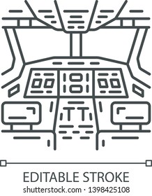 Cockpit linear icon. Thin line illustration. Airplane equipment. Aviating lever. Jet control. Aviation service. Aircraft travel. Contour symbol. Vector isolated outline drawing. Editable stroke