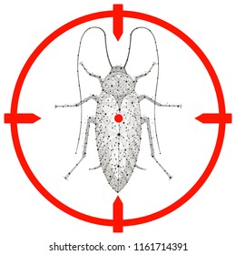 cockroach aim on white background. Insects symbol stock vector illustration. Abstract polygonal image mash line and point. Digital graphics illustration.