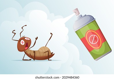 Cockroach baiting. Bad insects in living room home hygiene from dirty bugs exact vector cartoon background