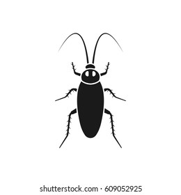 Cockroach black icon, isolated on white background. Kitchen bug silhouette. Insect dirty pictogram. Unhygienic concept. Vector illustration flat design.
