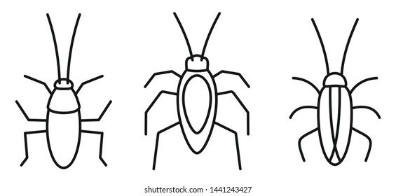 Cockroach bug icons set. Outline set of cockroach bug vector icons for web design isolated on white background