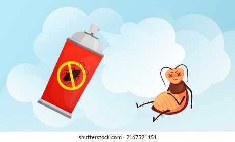 Spray de cocodrilo. Se rociaron insecticidas sobre plagas de insectos, control de escarabajos nocivos e higiene a partir de la ilustración vectorial de insectos malos. Plagas insecticidas y cucarachas, pulverización para control de insectos