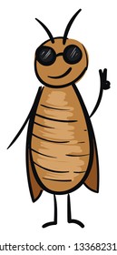 Cockroach character with sunglasses vector illustration on white background.