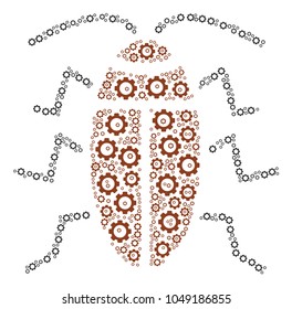 Cockroach collage of tooth gears. Vector cog wheel pictograms are grouped into cockroach composition.