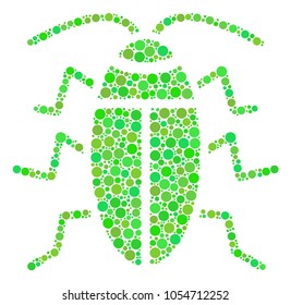 Cockroach composition of dots in different sizes and eco green shades. Vector dots are organized into cockroach mosaic. Fresh vector illustration.